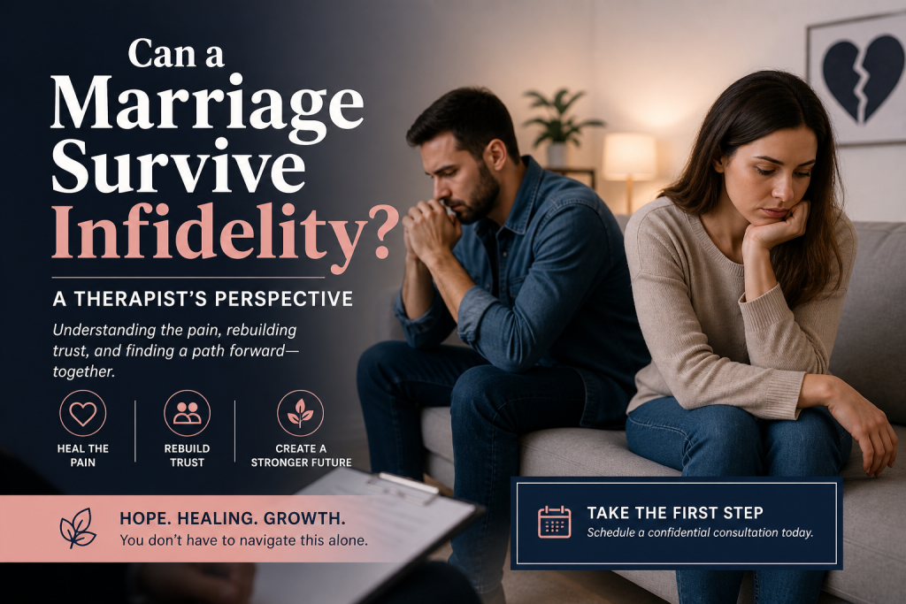 Navigating infidelity in a marriage.